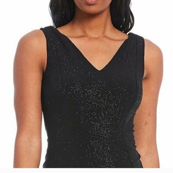 Calvin Klein Glitter Knit Sheath V Neck Black Midi Dress 6 NWT - Picture 3 of 14